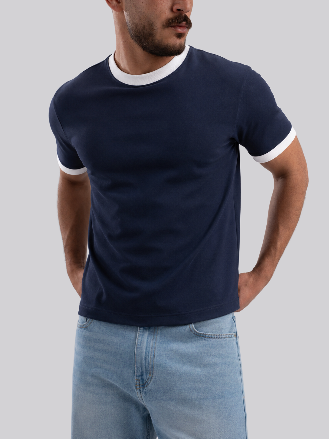 Ringer Tee Navy x White