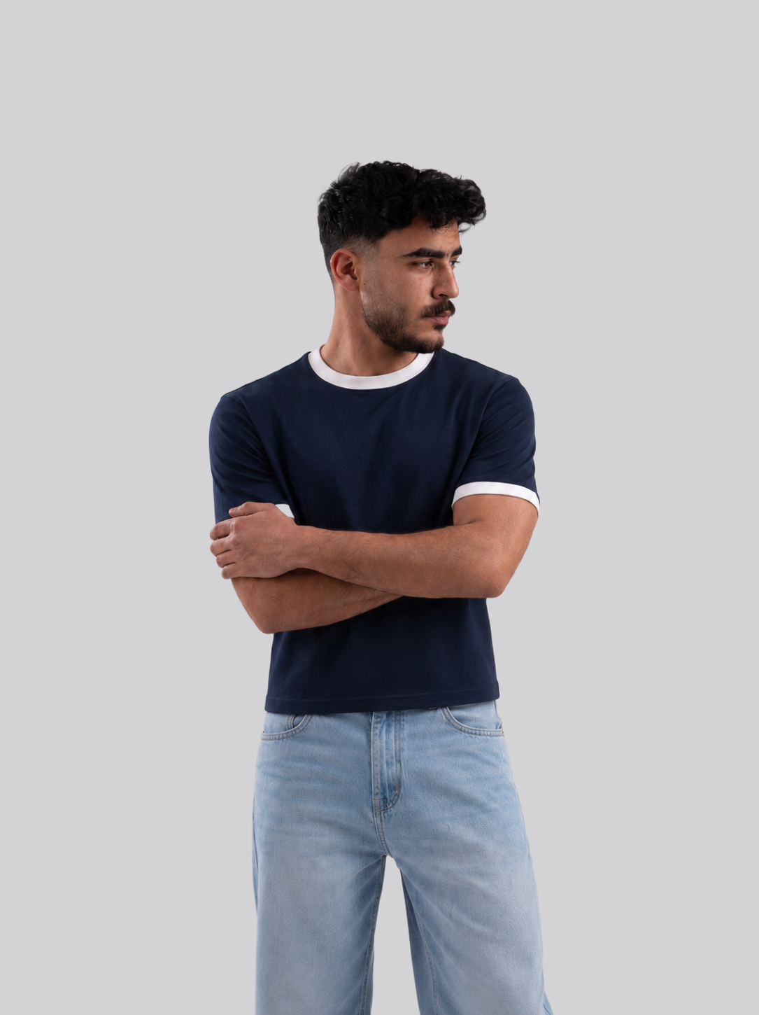 Ringer Tee Navy x White
