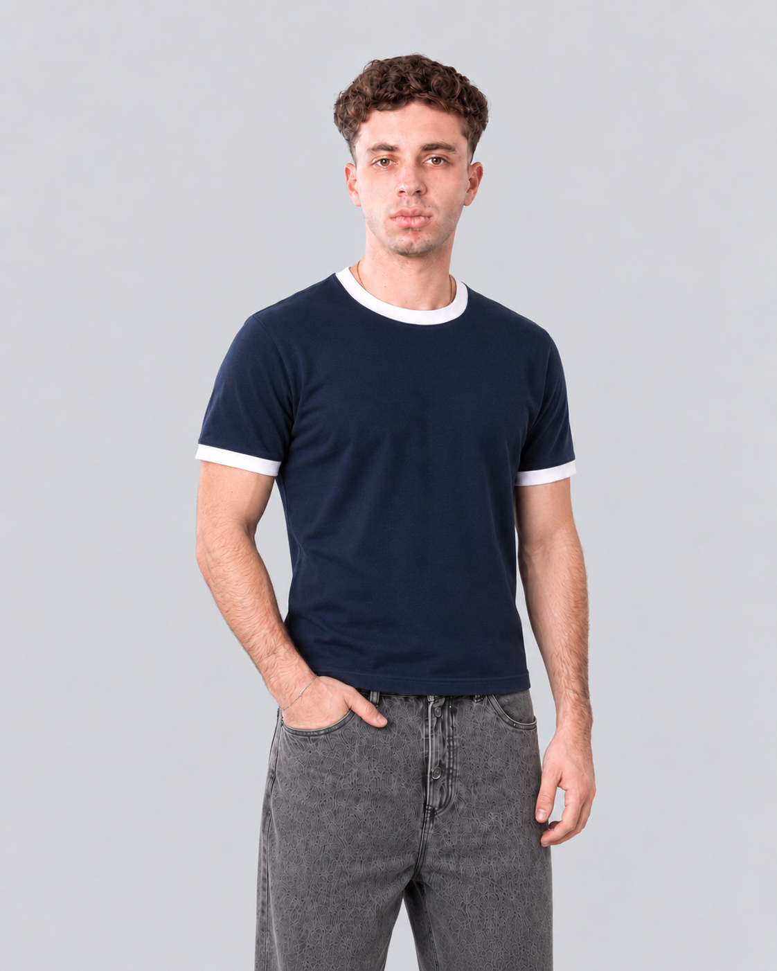 Ringer Tee Navy x White
