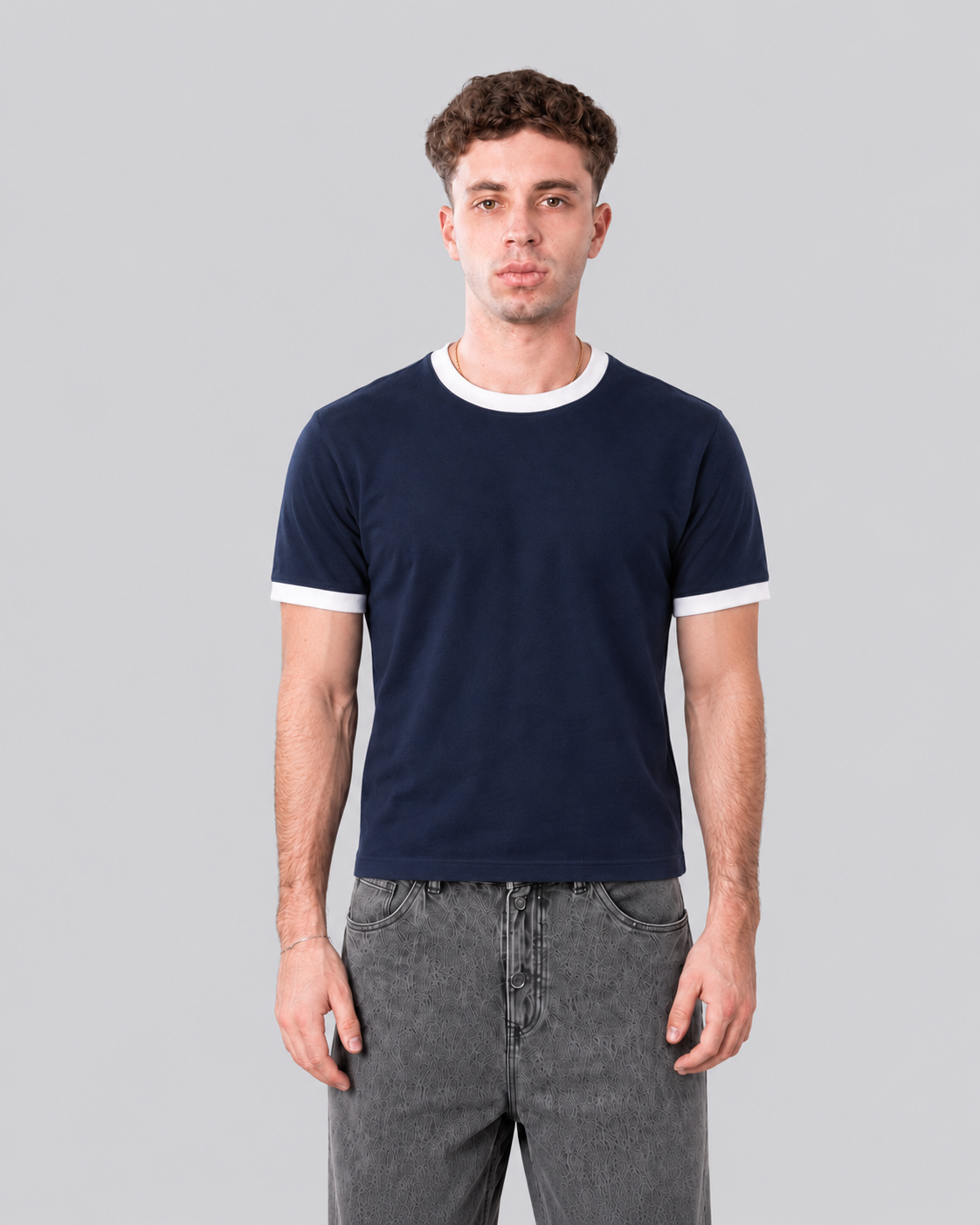 Ringer Tee Navy x White